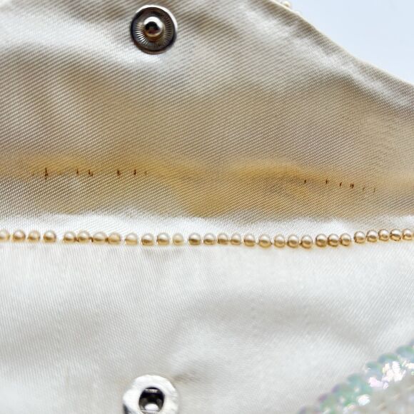 VTG Miranda Handmade Satin Beaded Cream Clutch/Purse w/Iridescent Sequin Design - Picture 8 of 8